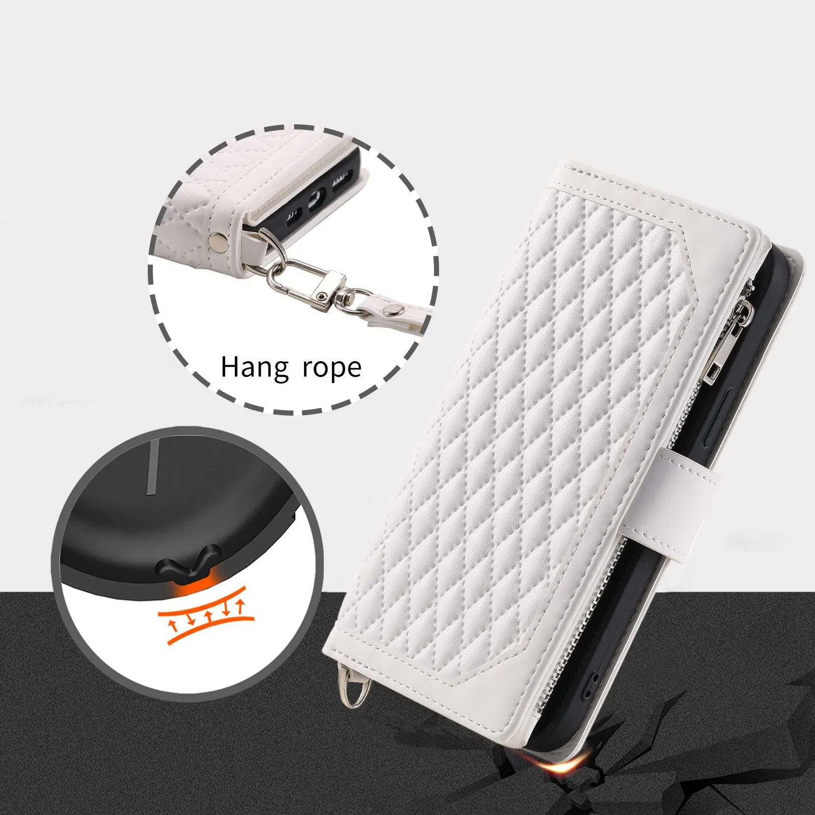 005 Style Anti-scratch Phone Wallet Case for iPhone 12 Pro Max 6.7 inch, Full Protection Rhombus Texture Zipper Pocket PU Leather Mobile Phone Cover Stand with Strap