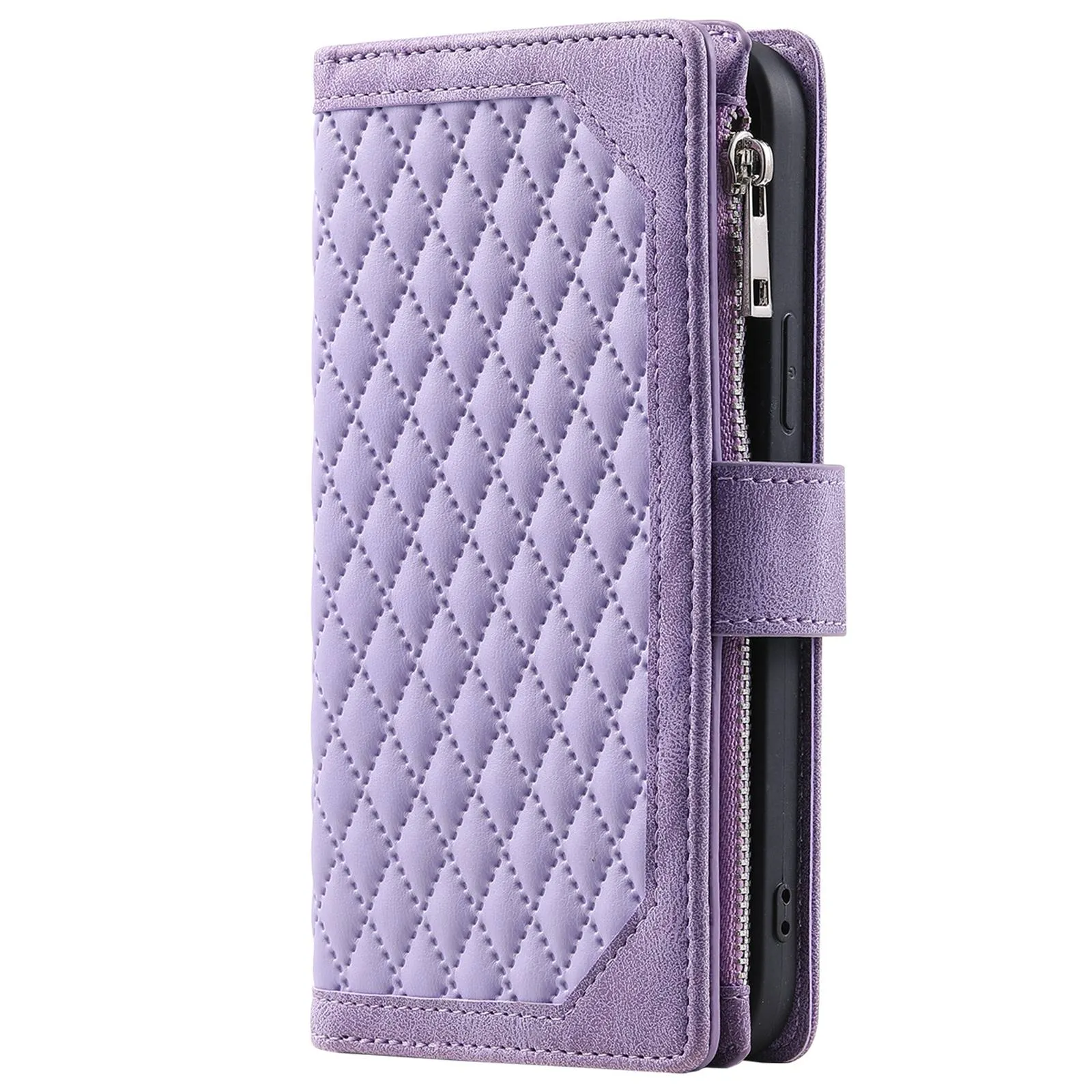 005 Style For Xiaomi Mi 11 Lite 4G / 5G / 5G NE, Rhombus Texture PU Leather Zipper Pocket Phone Case Shockproof Wallet Cover Viewing Stand with Strap