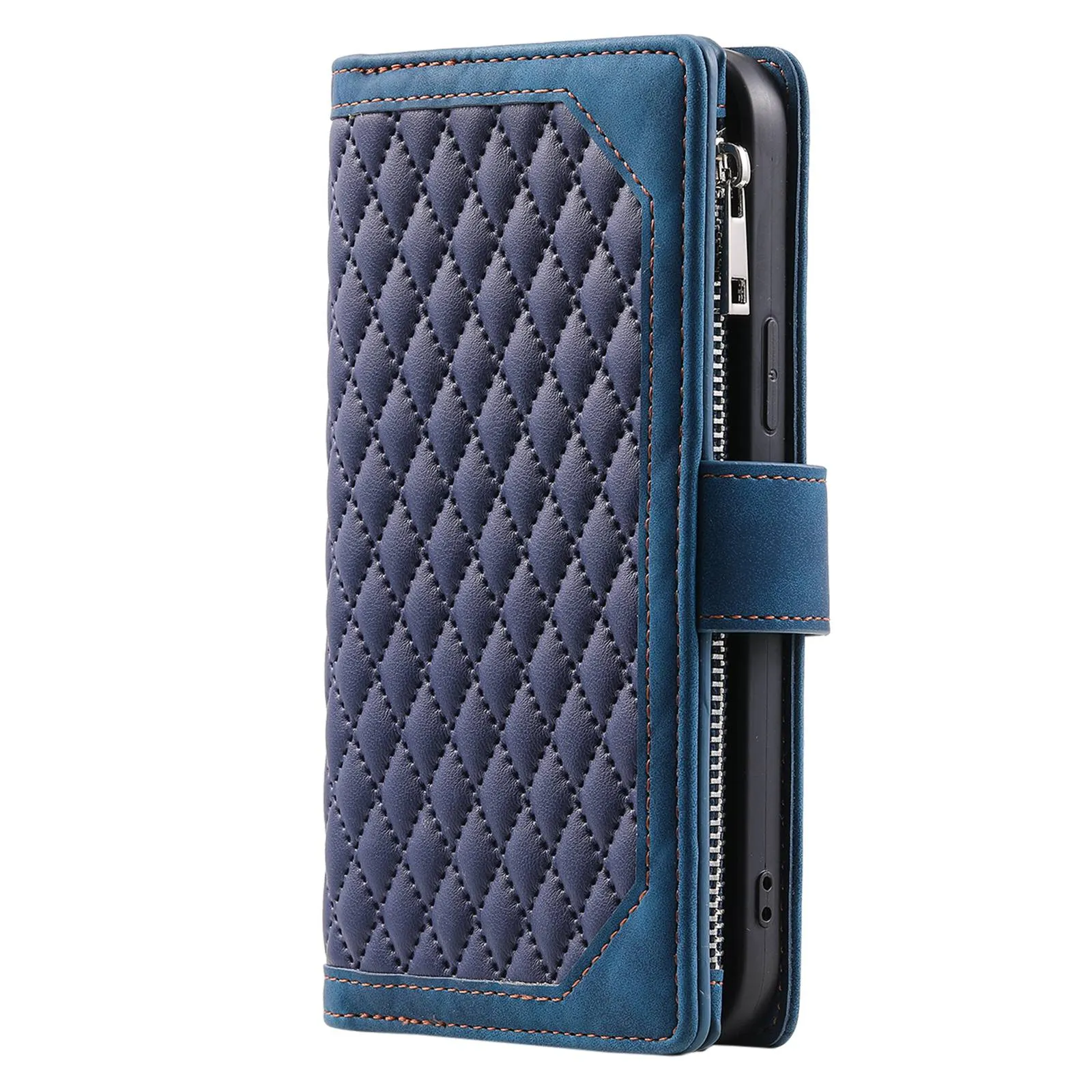 005 Style For Xiaomi Mi 11 Lite 4G / 5G / 5G NE, Rhombus Texture PU Leather Zipper Pocket Phone Case Shockproof Wallet Cover Viewing Stand with Strap