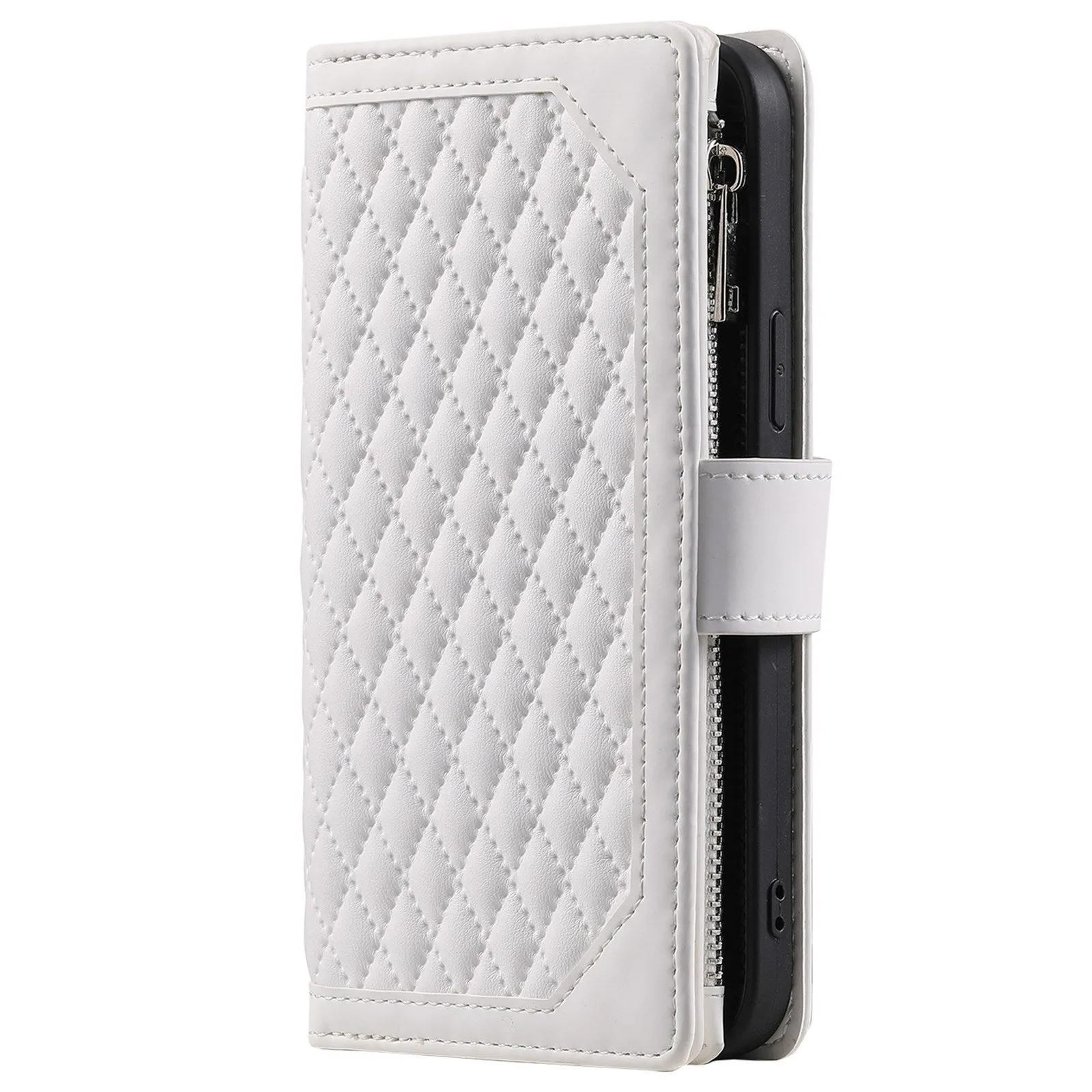 005 Style For Xiaomi Mi 11 Lite 4G / 5G / 5G NE, Rhombus Texture PU Leather Zipper Pocket Phone Case Shockproof Wallet Cover Viewing Stand with Strap