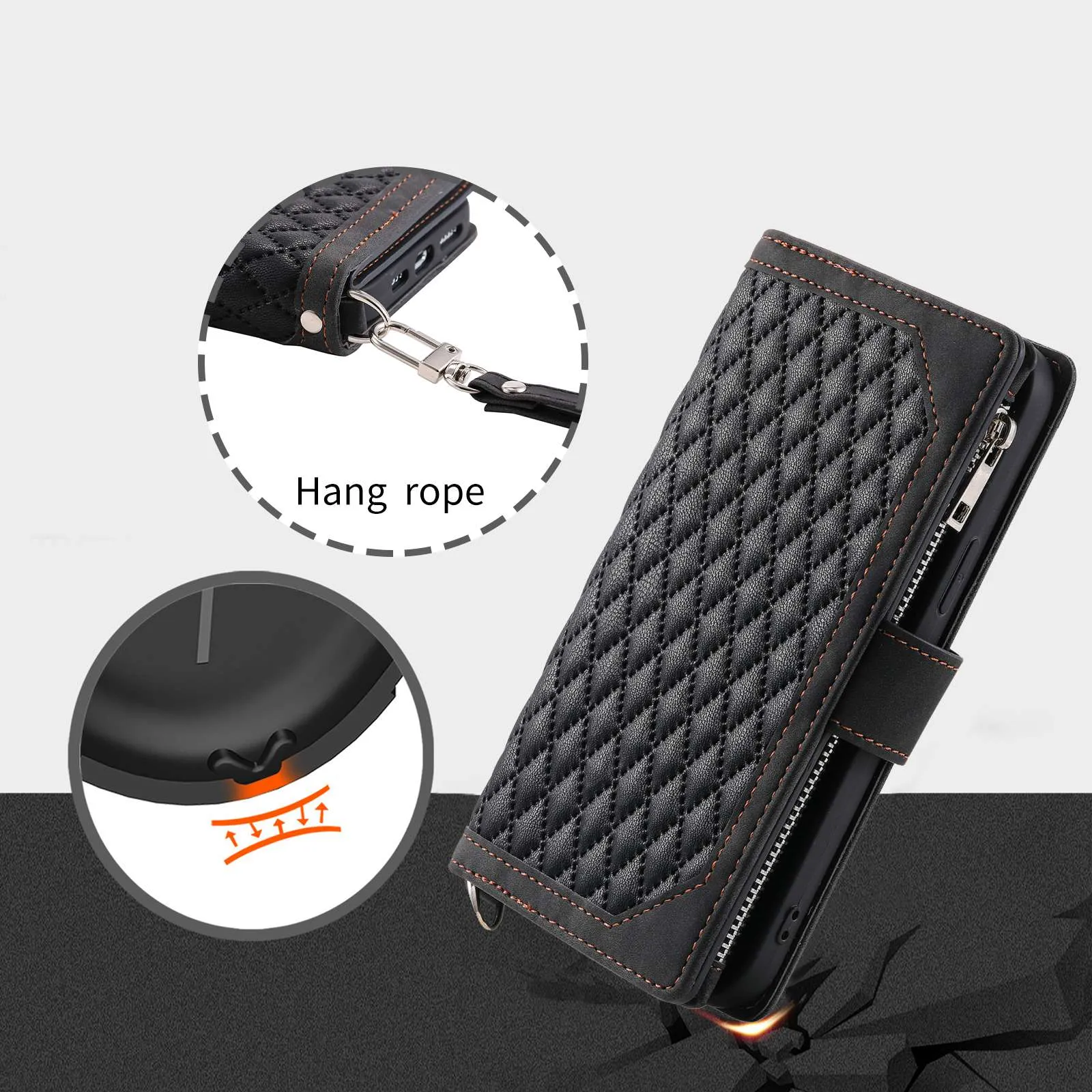 005 Style For Xiaomi Mi 11 Lite 4G / 5G / 5G NE, Rhombus Texture PU Leather Zipper Pocket Phone Case Shockproof Wallet Cover Viewing Stand with Strap