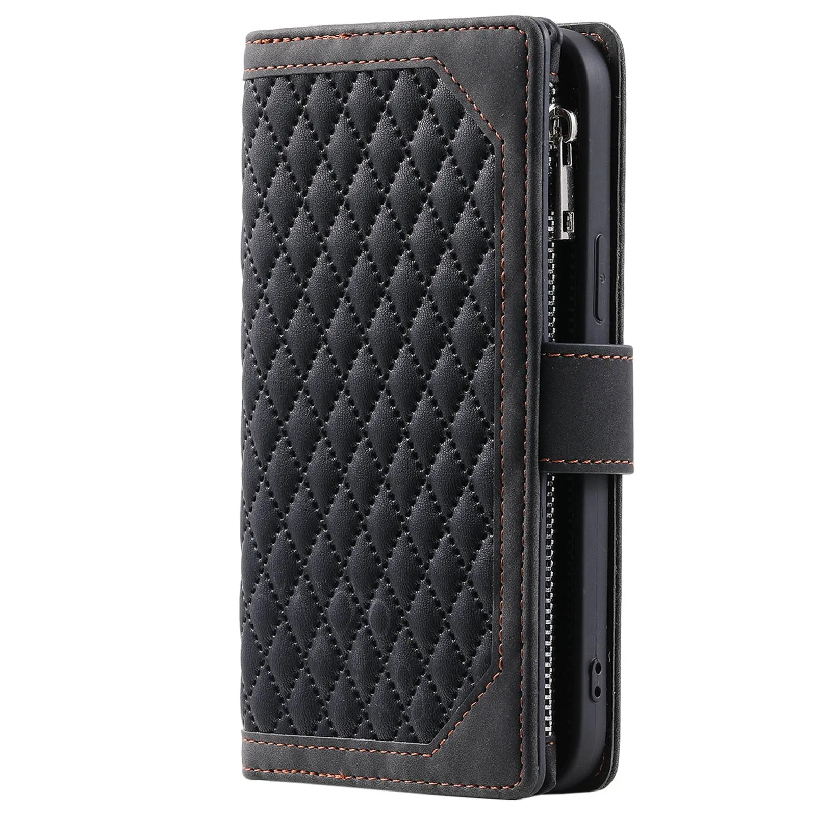 005 Style For Xiaomi Mi 11 Lite 4G / 5G / 5G NE, Rhombus Texture PU Leather Zipper Pocket Phone Case Shockproof Wallet Cover Viewing Stand with Strap