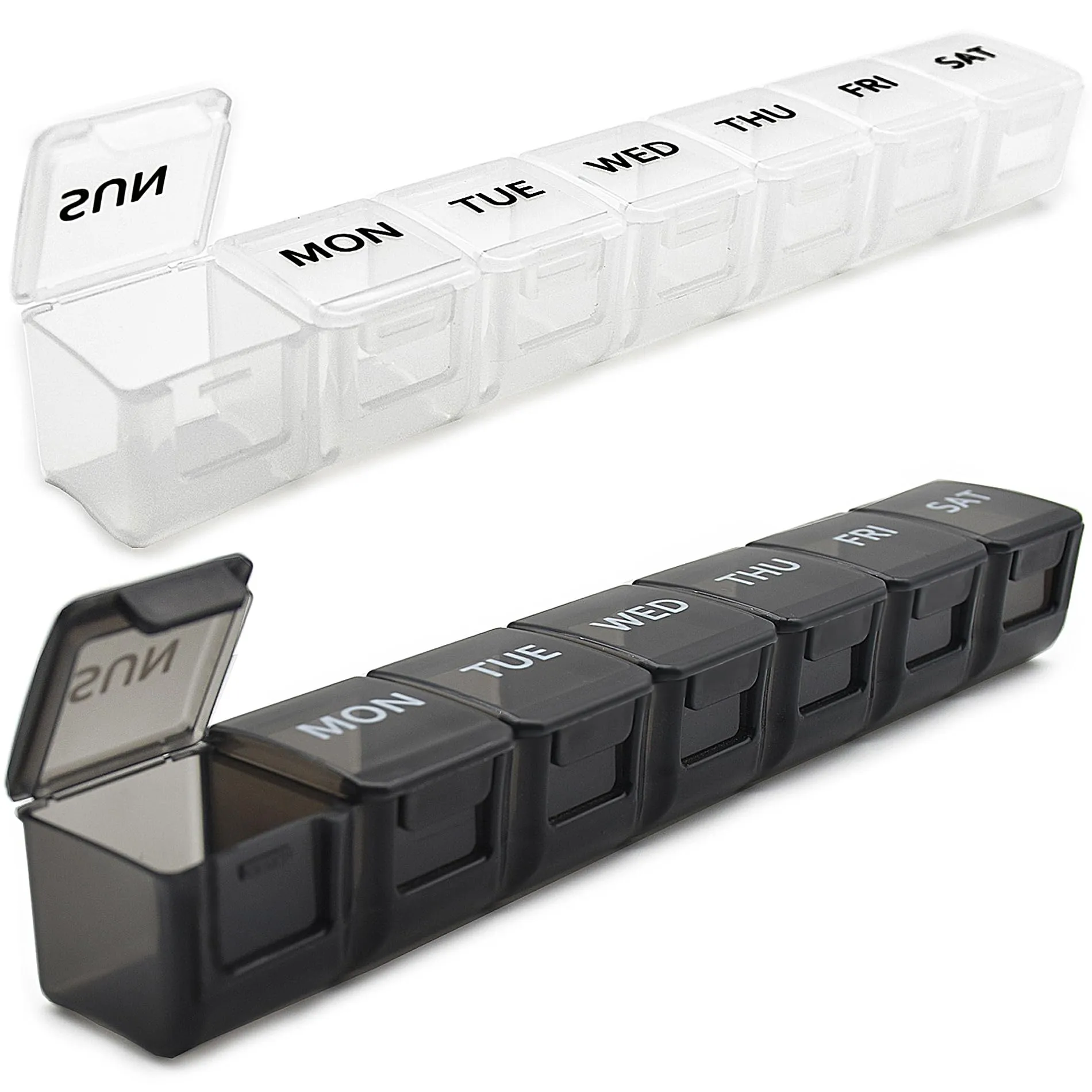 2 Pack Weekly Pill Organizer, Large 7 Day Pill Case, Daily Vitamin Case Medicine Box, AM/PM Pill Containers for Medicine Supplements Fish Oil?White & Black?