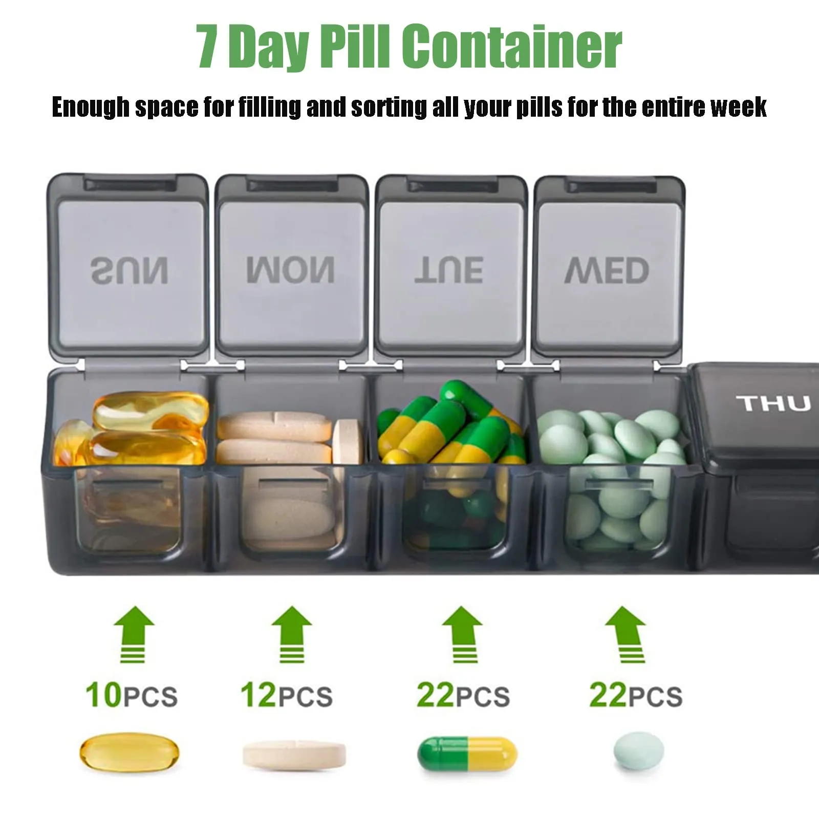 2 Pack Weekly Pill Organizer, Large 7 Day Pill Case, Daily Vitamin Case Medicine Box, AM/PM Pill Containers for Medicine Supplements Fish Oil?White & Black?