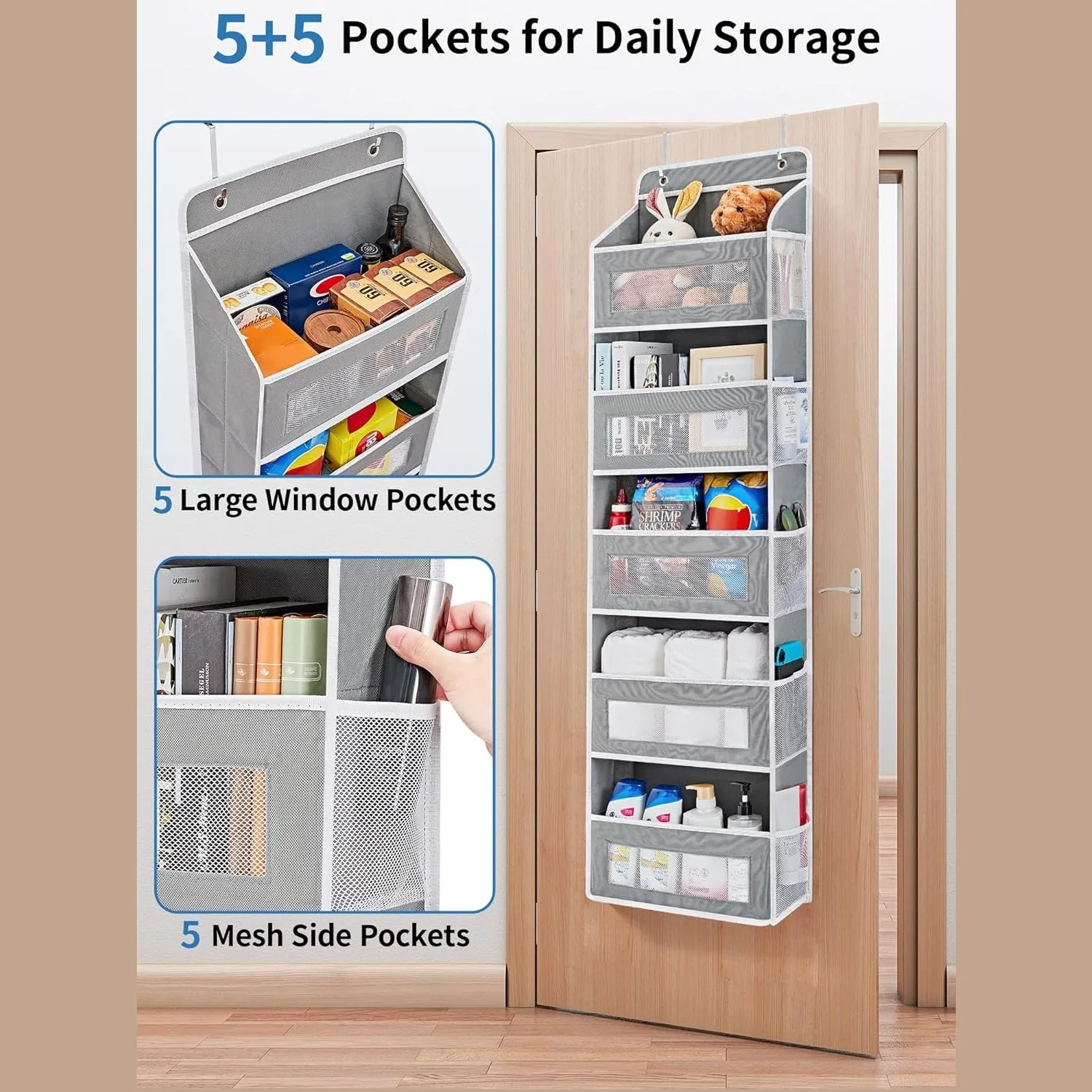 5 Shelf Hanging Door Organizer with Large Capacity Pockets