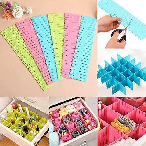 Adjustable Stretchable Interlocking Drawer Clapboard Divider Grid Closet Sorting Partition Plastic Strips Separators Cabinet Storage Box Socks Makeup 1 Set of 6 Pc