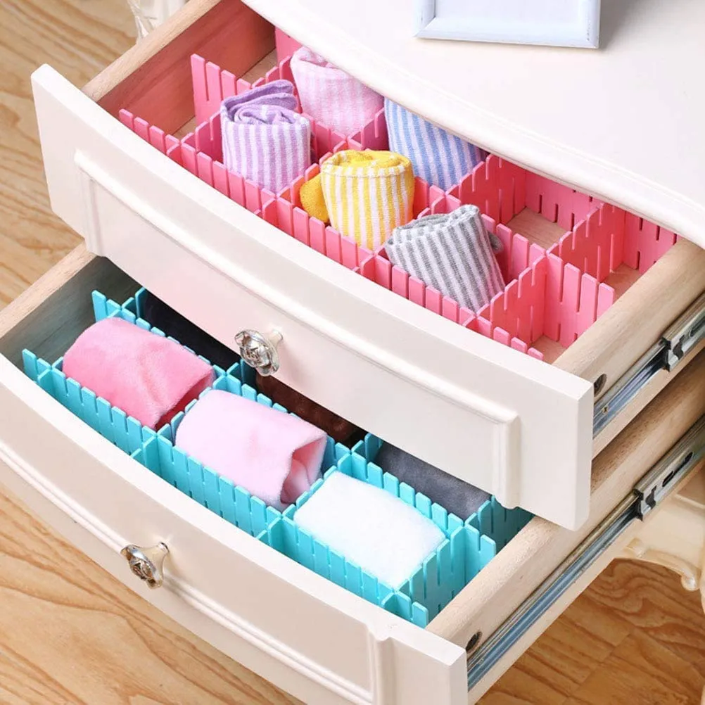 Adjustable Stretchable Interlocking Drawer Clapboard Divider Grid Closet Sorting Partition Plastic Strips Separators Cabinet Storage Box Socks Makeup 1 Set of 6 Pc