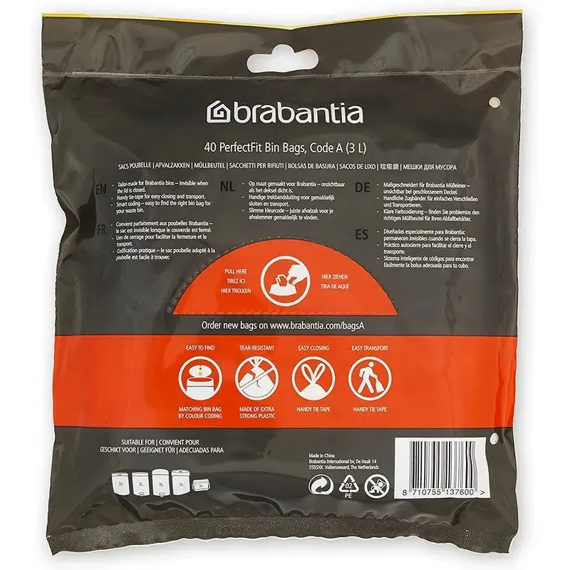 Brabantia PerfectFit Waste Bin Bags [40 Bag Roll] - 3-5 Litre - Code