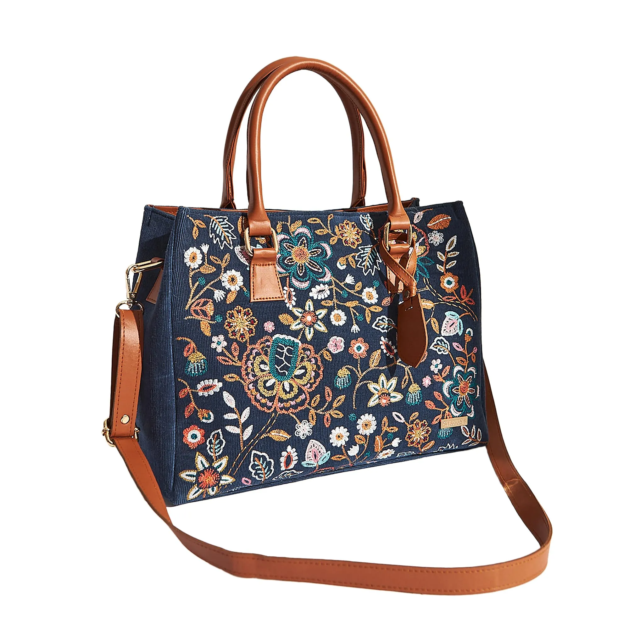 Chumbak Batik Bloom Embroidered Tote|Navy