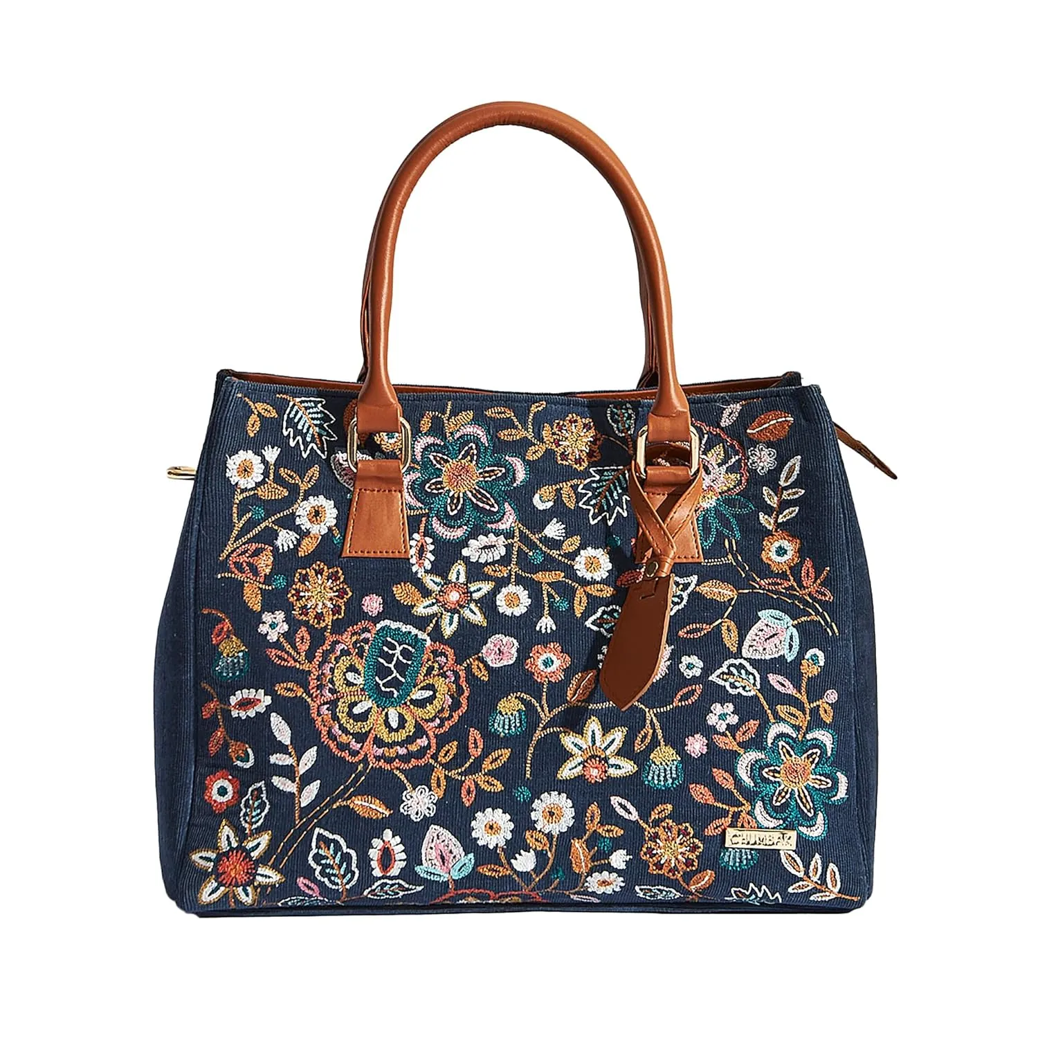 Chumbak Batik Bloom Embroidered Tote|Navy