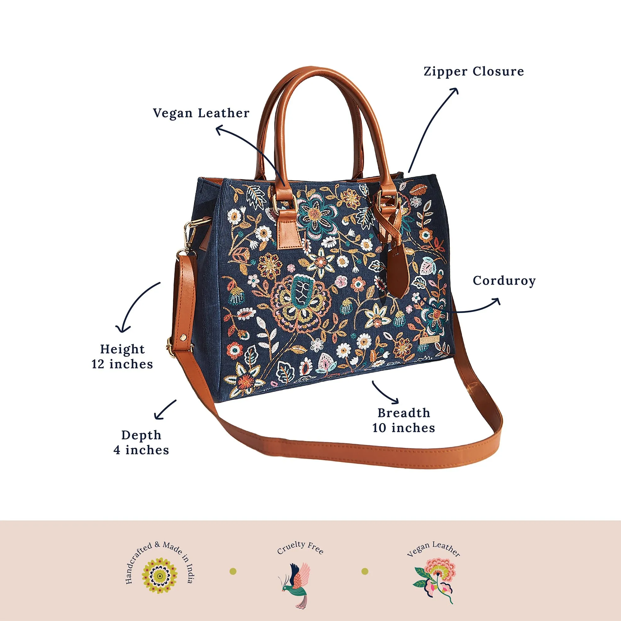 Chumbak Batik Bloom Embroidered Tote|Navy