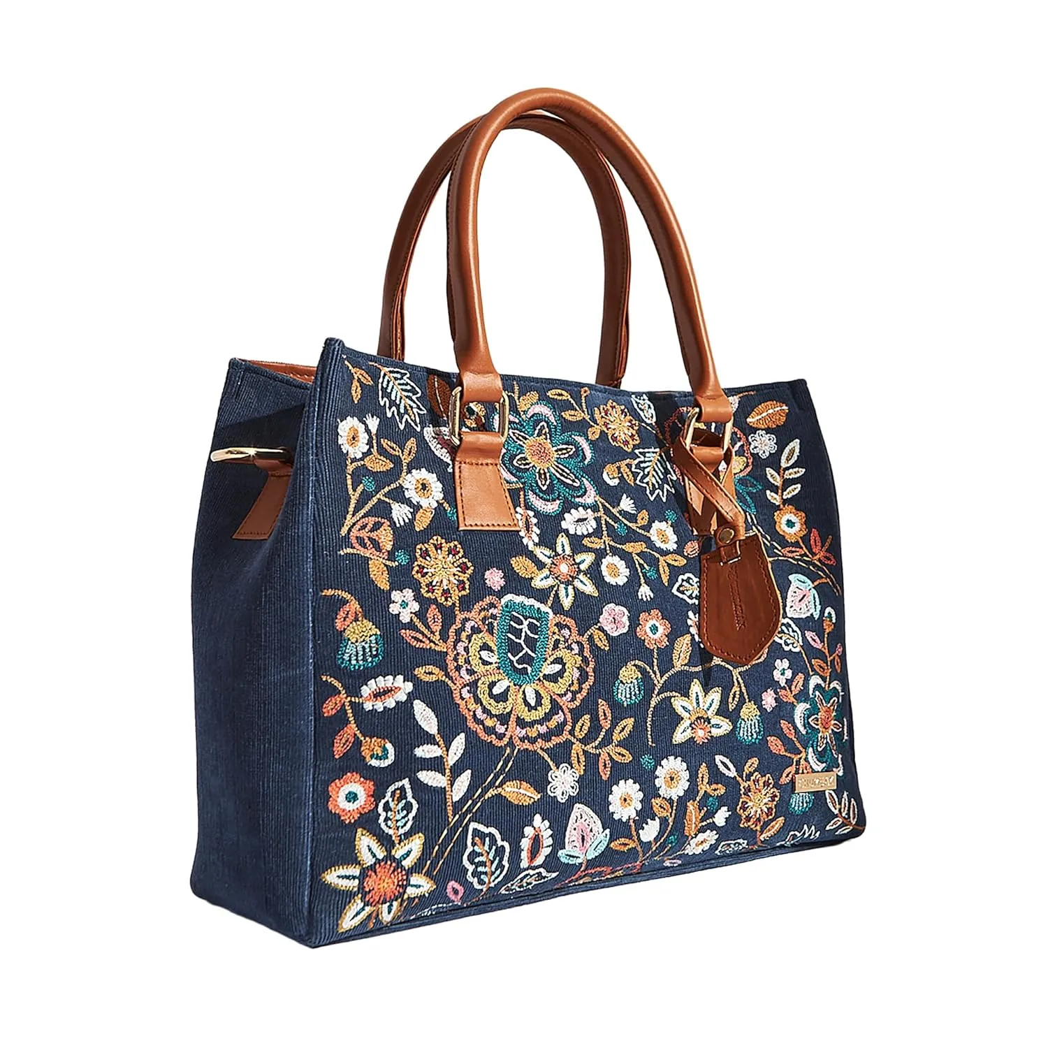 Chumbak Batik Bloom Embroidered Tote|Navy