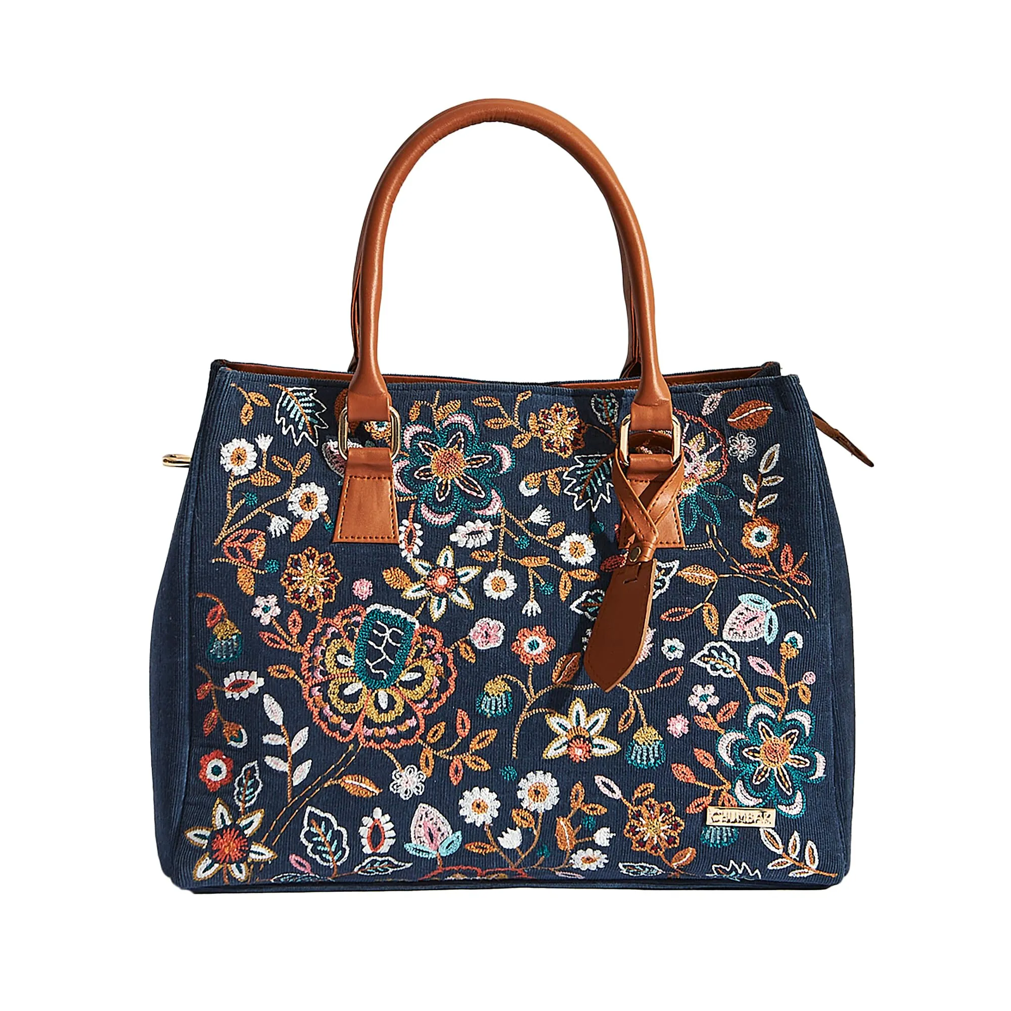 Chumbak Batik Bloom Embroidered Tote|Navy