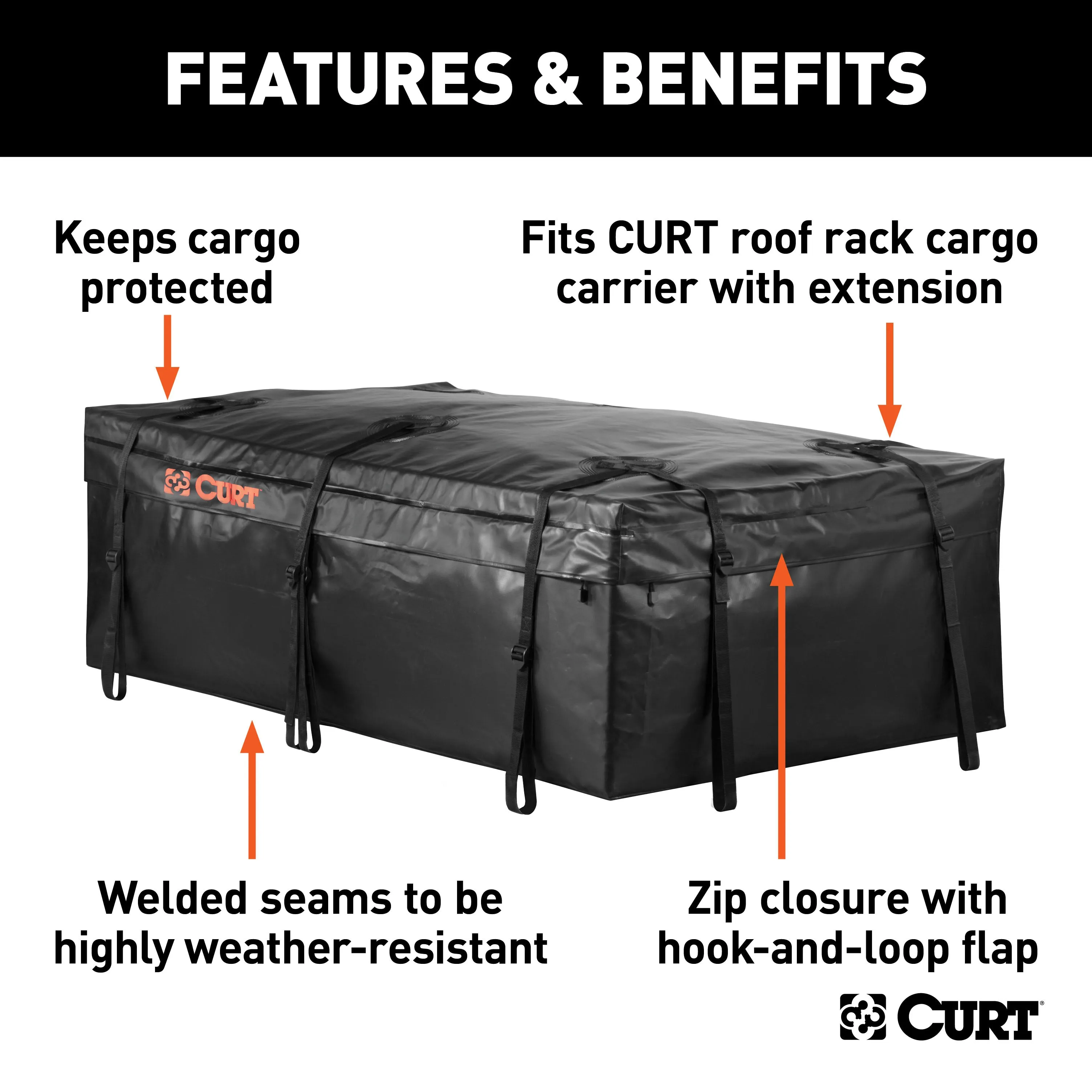 CURT 18221 59in. x 34in. x 21in. Weather-Resistant Vinyl Roof Rack Cargo Bag