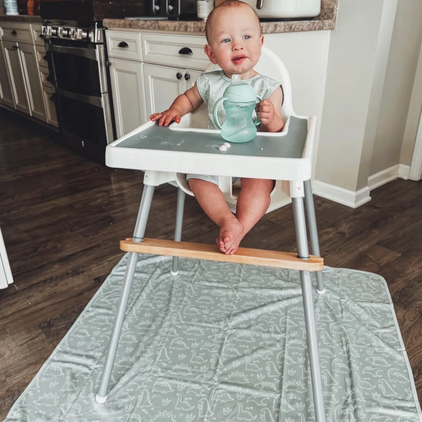 Dino Friends - Sage Splash Mat - A Waterproof Catch-all For Highchair Spills And More!