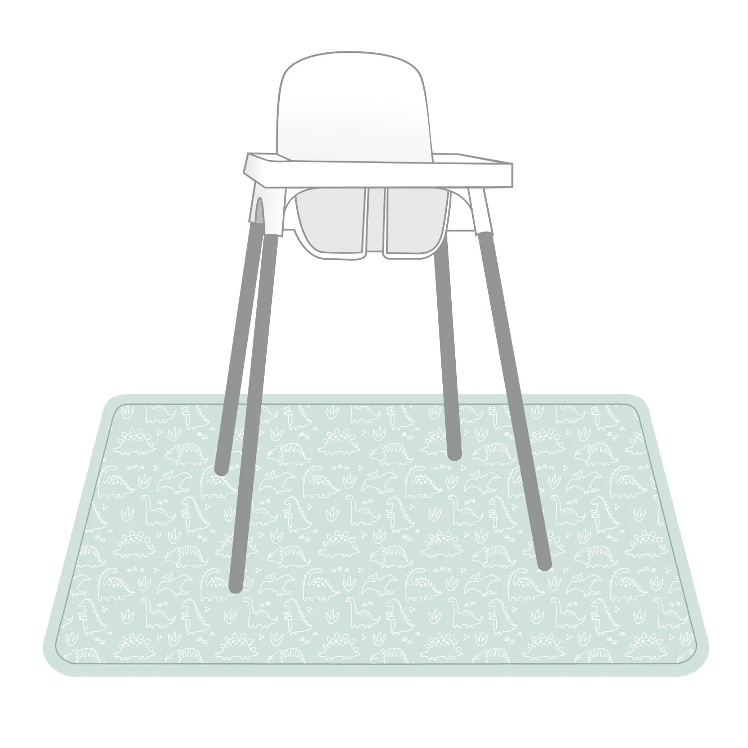 Dino Friends - Sage Splash Mat - A Waterproof Catch-all For Highchair Spills And More!