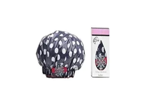 Dry Divas Designer Shower Cap For Women - Washable, Reusable - Large Bouffant Cap With Vintage Jeweled Brooch (Lotza Dotza)