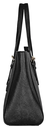 eske Myriane Vegan Leather Women's Tote Bag with Padded Laptop Compartment (Black Saffiano)