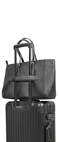 eske Myriane Vegan Leather Women's Tote Bag with Padded Laptop Compartment (Black Saffiano)