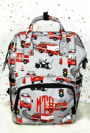 Fire Truck/ First Responder Diaper Bag Backpack