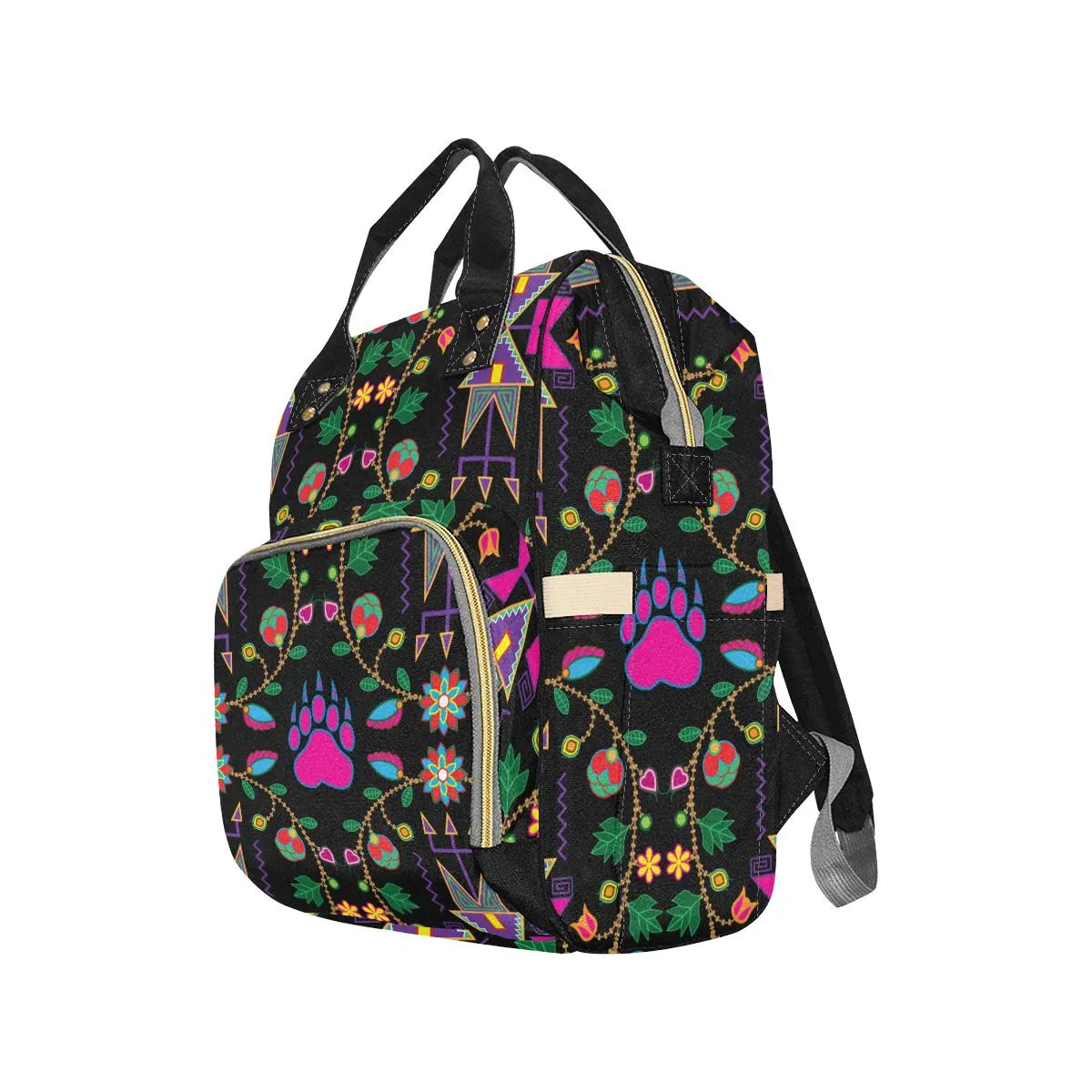 Geometric Floral Fall-Black Multi-Function Diaper Backpack