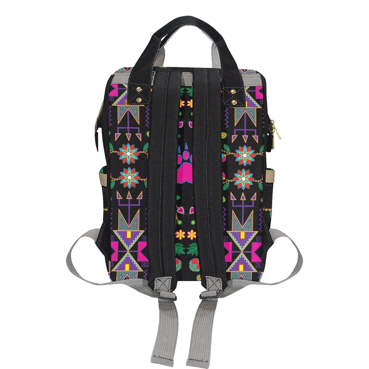 Geometric Floral Fall-Black Multi-Function Diaper Backpack