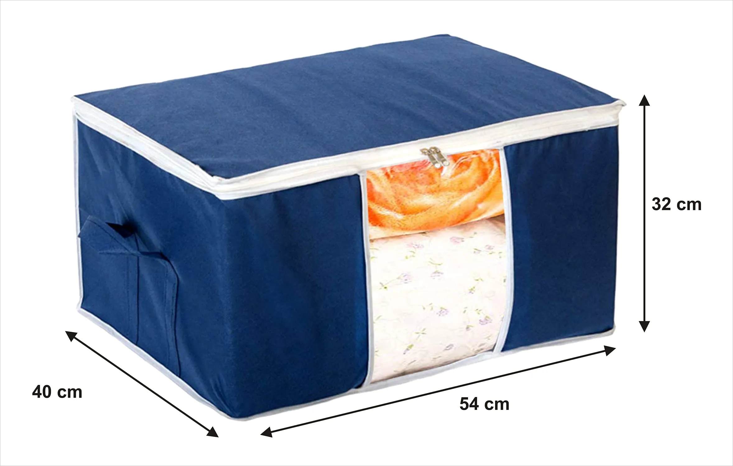 Heart Home Clothing Storage Bags, Under Bed Foldable Organizer, Store Blankets, Clothes With Tranasparent Window- Pack of 4 (Navy Blue)-HS_38_HEARTH21711