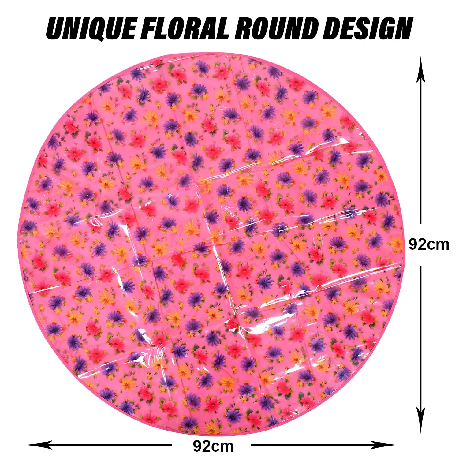 Kuber Industries Food Mat | Floral Design Satin Bed Server | Round Table Placemat | Waterproof Bed Server for Bedsheet | 36 Inch | Pink