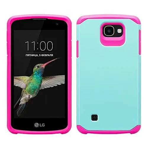 LG Optimus Zone 3 Cases | LG K4 Cases | LG Spree Cases | LG Rebel Cases Slim Hybrid Dual Layer[Shock Resistant] Case - Teal/Hot Pink