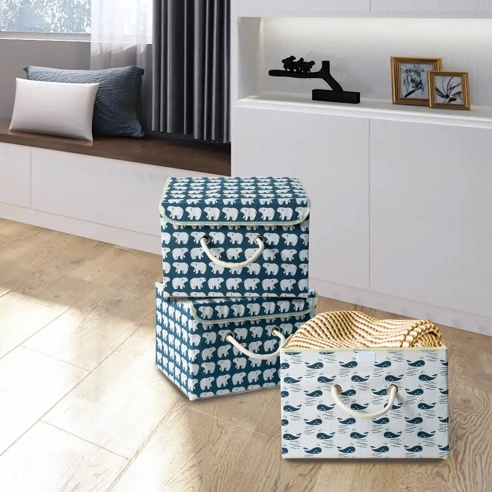 Linen Patterned Storage Boxes (14.1'' X 9.8'' X 9.8'')