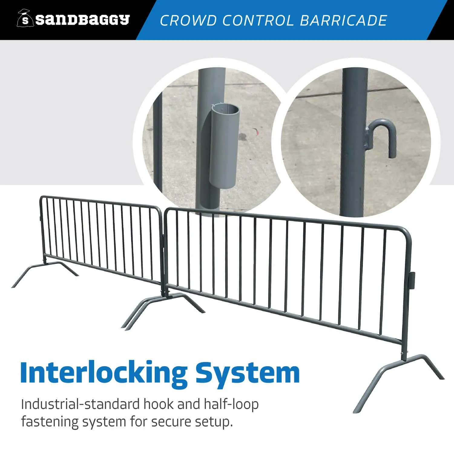 Metal 8.5 ft Crowd Control Barricades - Interlocking Barriers