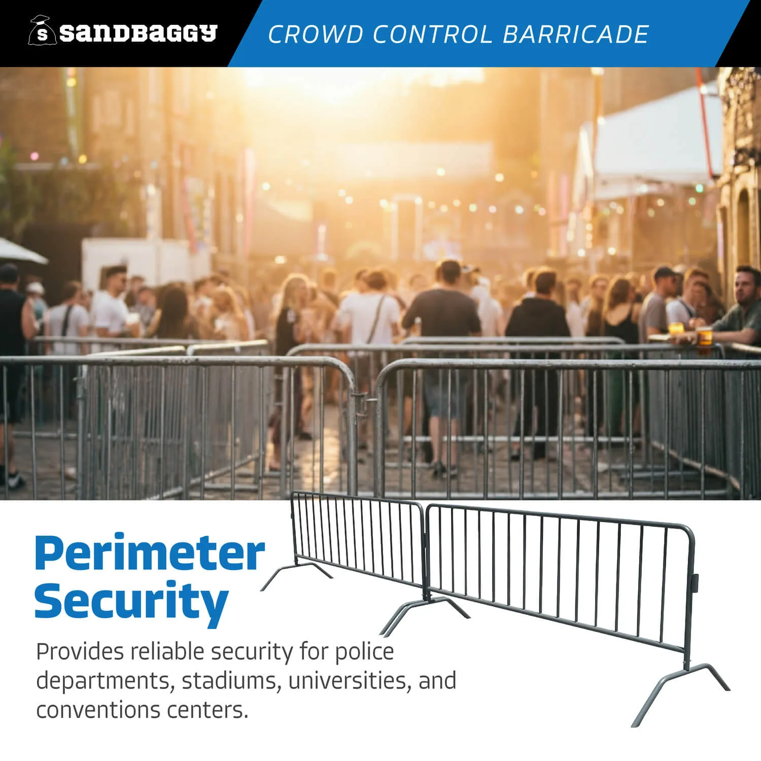 Metal 8.5 ft Crowd Control Barricades - Interlocking Barriers