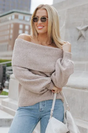 Mocha Off The Shoulder Ribbed Sweater - FINAL SALE