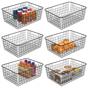 Pantry Organizer, iSPECLE 6 Pack Extra Large Pantry Organizers and Storage with Handles, Sorting Storage Easy Access Durable Wire Basket for Pantry, Black