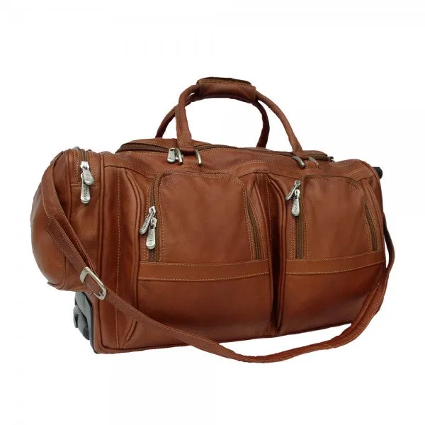 Piel Leather Duffel with Pockets On Wheels Assorted Colors