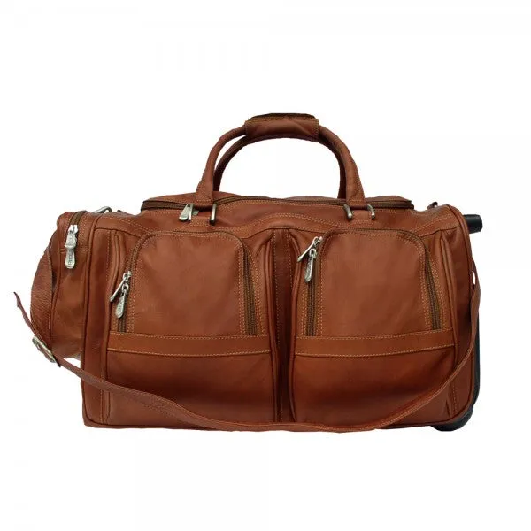 Piel Leather Duffel with Pockets On Wheels Assorted Colors