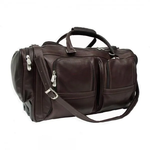 Piel Leather Duffel with Pockets On Wheels Assorted Colors