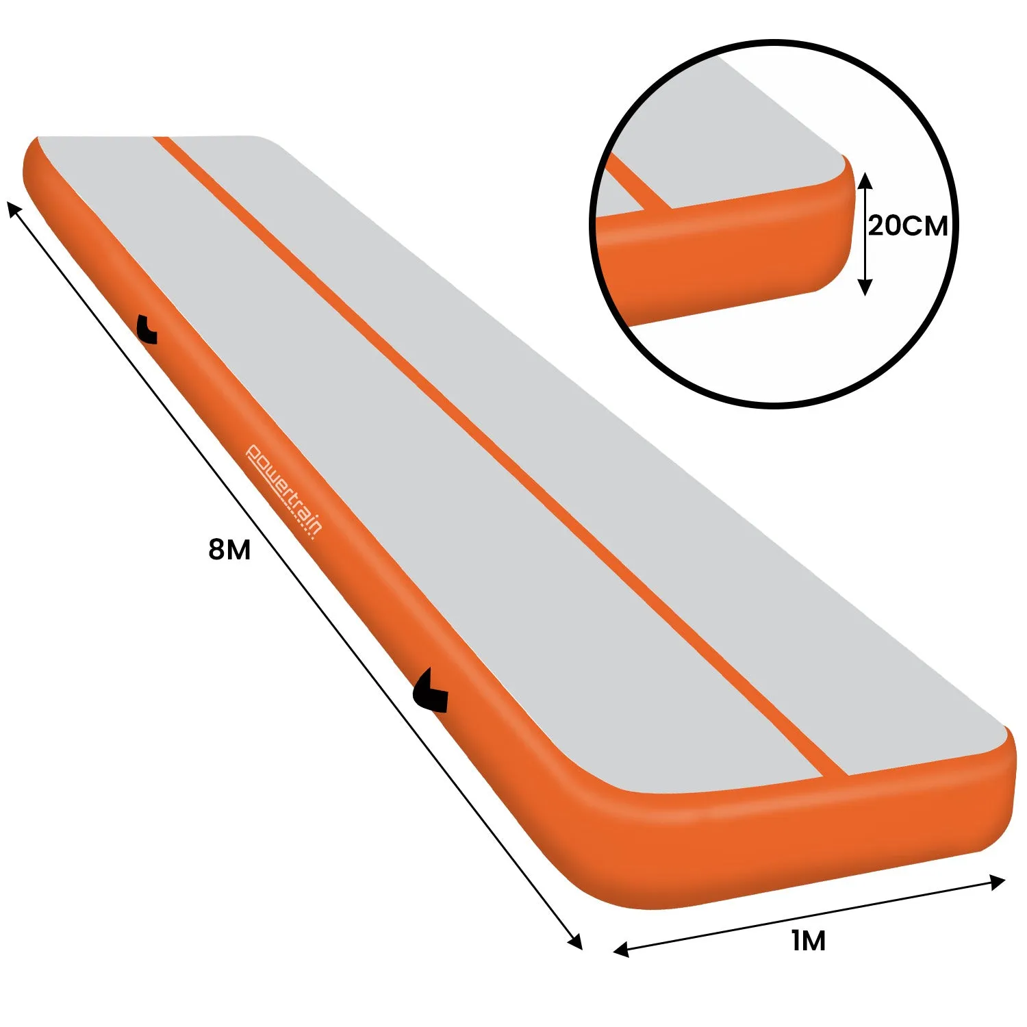 Powertrain 4m x 1m Air Track Inflatable Gymnastics Mat (Orange)