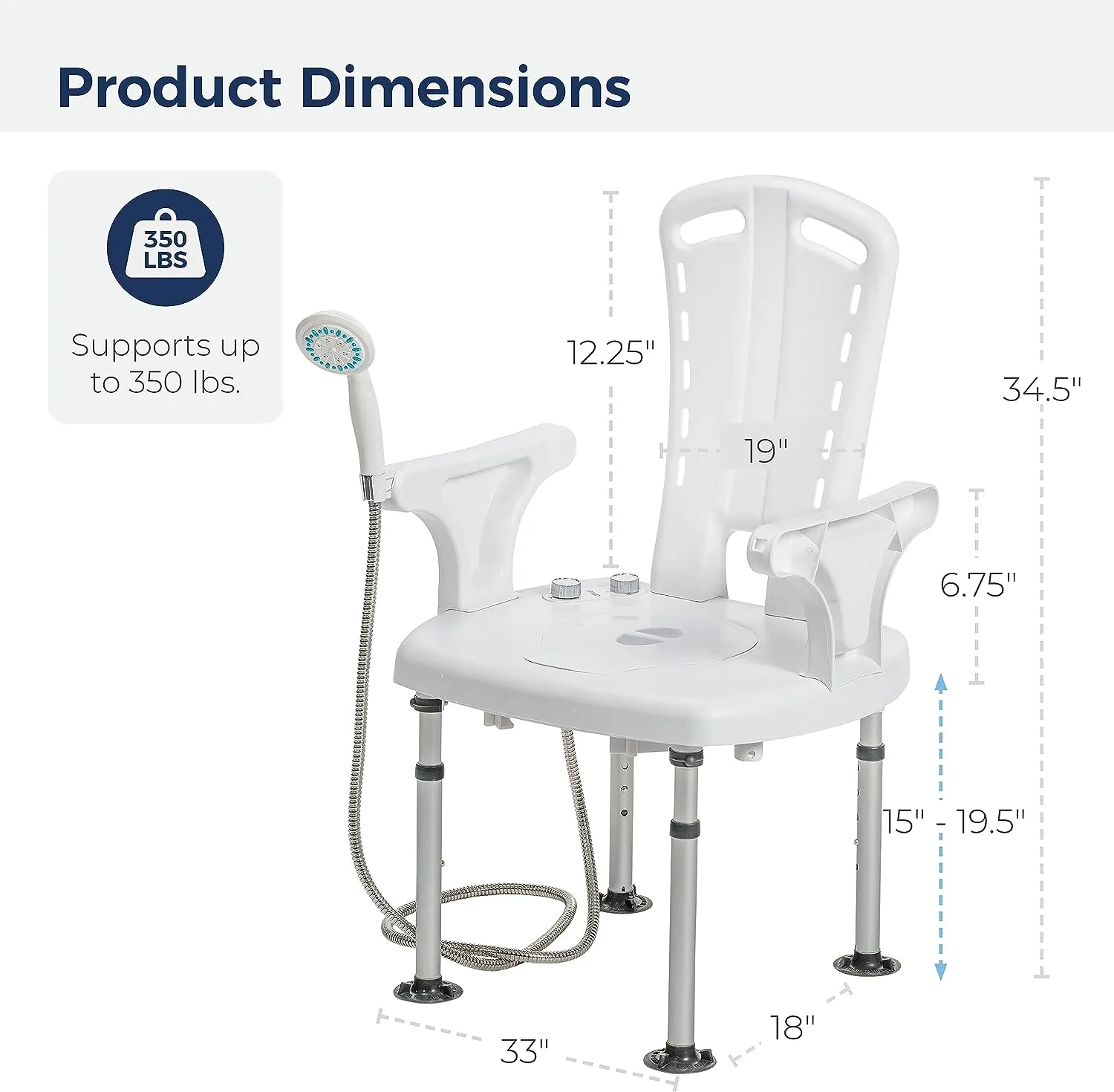 Premium Shower Chair I Bathing System with Bidet  I Tub Chair with Cutout Seat I Shower Commode Chair