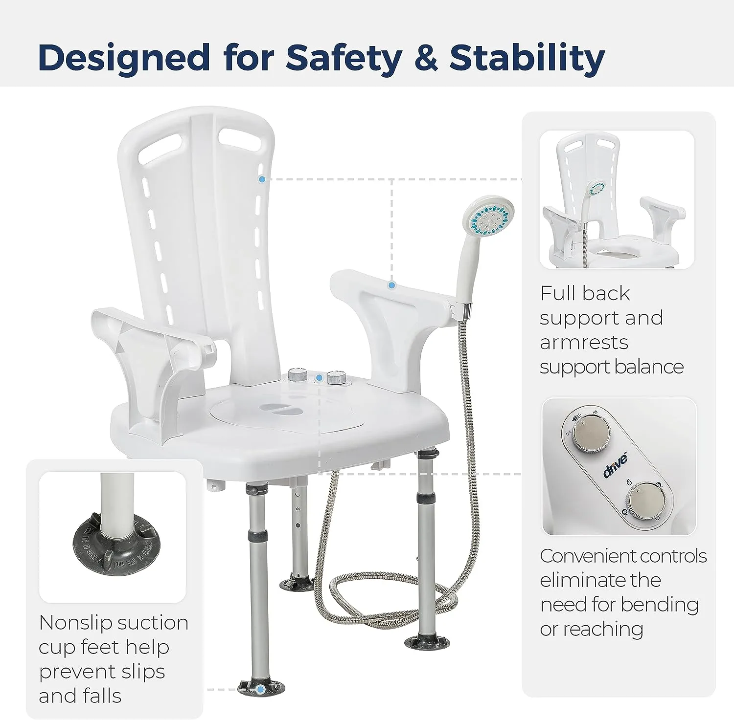 Premium Shower Chair I Bathing System with Bidet  I Tub Chair with Cutout Seat I Shower Commode Chair