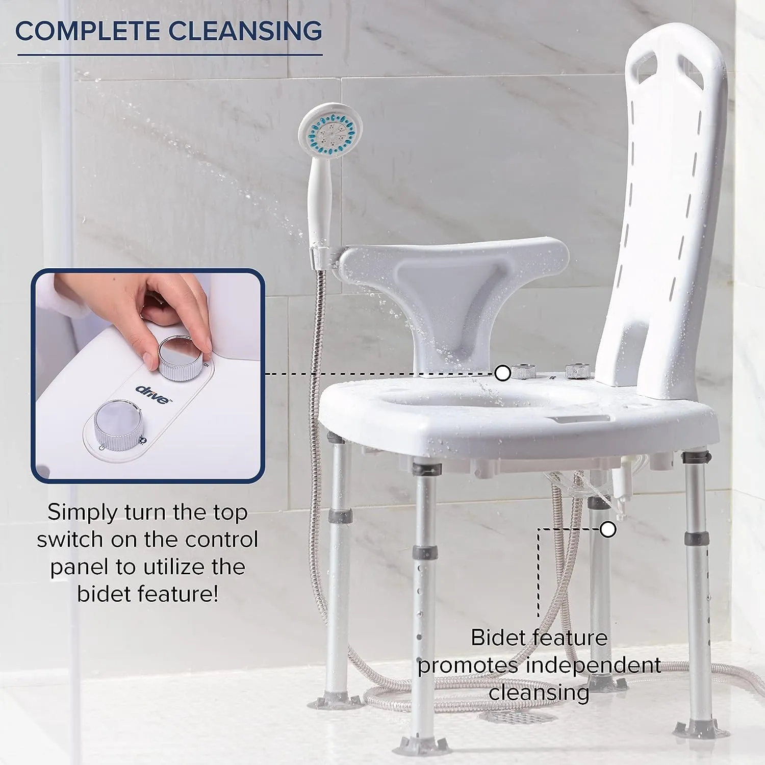 Premium Shower Chair I Bathing System with Bidet  I Tub Chair with Cutout Seat I Shower Commode Chair