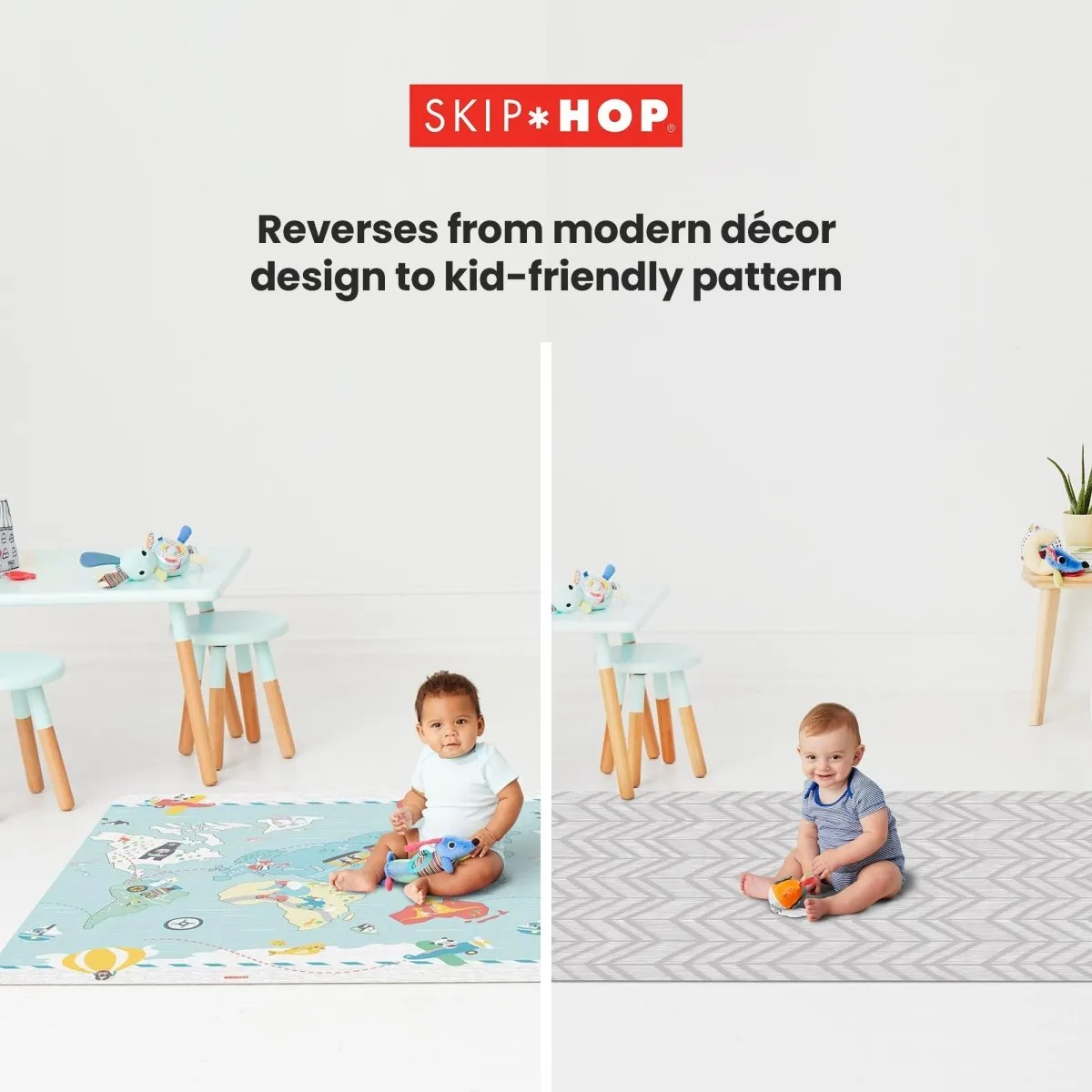 Skip Hop Double play Reversible Playmat Play gym & Mats- Little Travelers/Herringbone