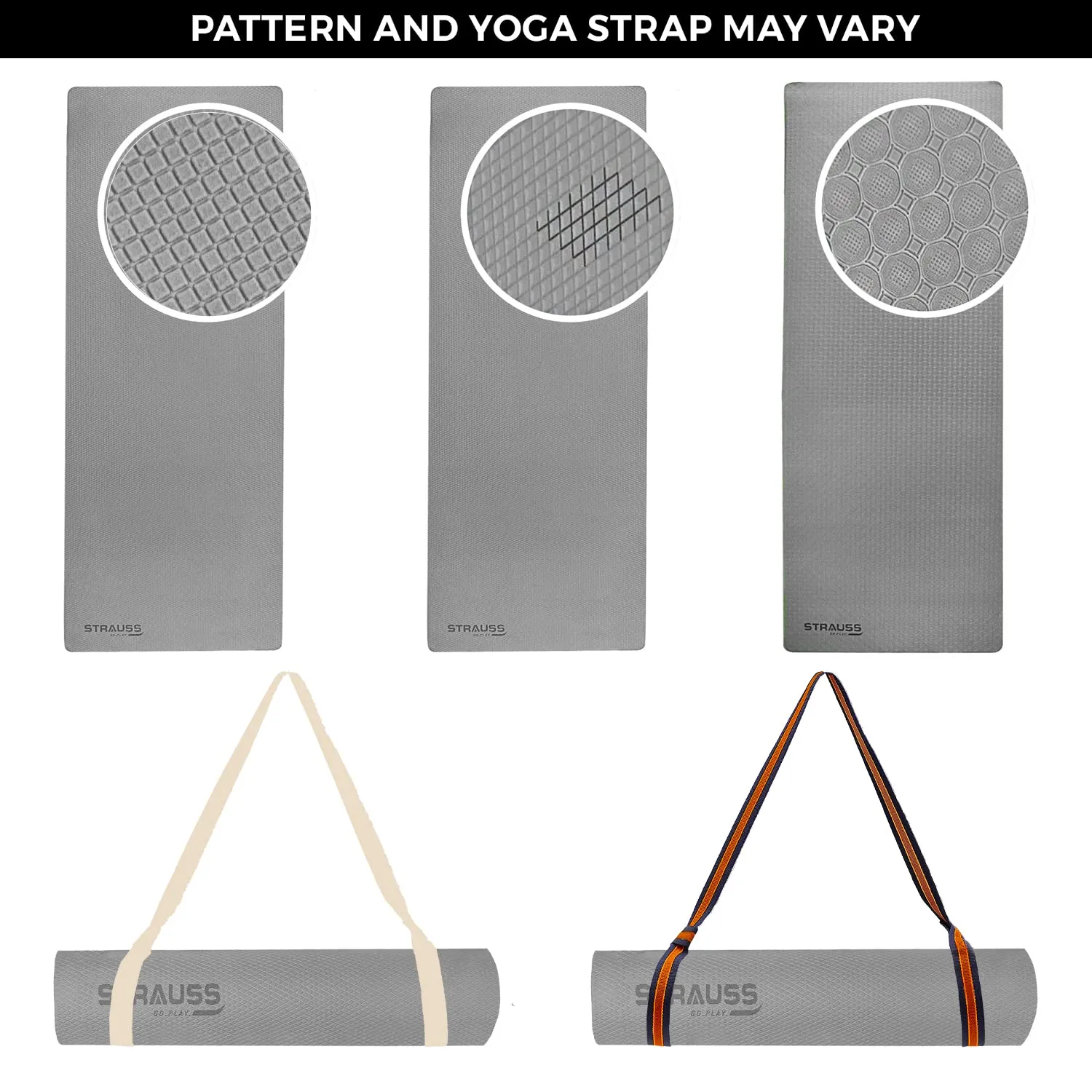 Strauss Anti Skid EVA Yoga Mat with Carry Strap, 4mm, (Grey)