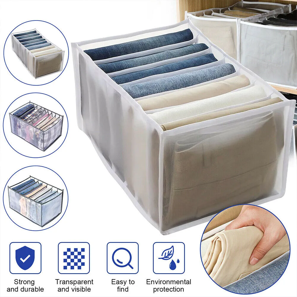 US 2 Pack Wardrobe Clothes Organizer Storage Box Jeans T-Shirt Mesh Separation