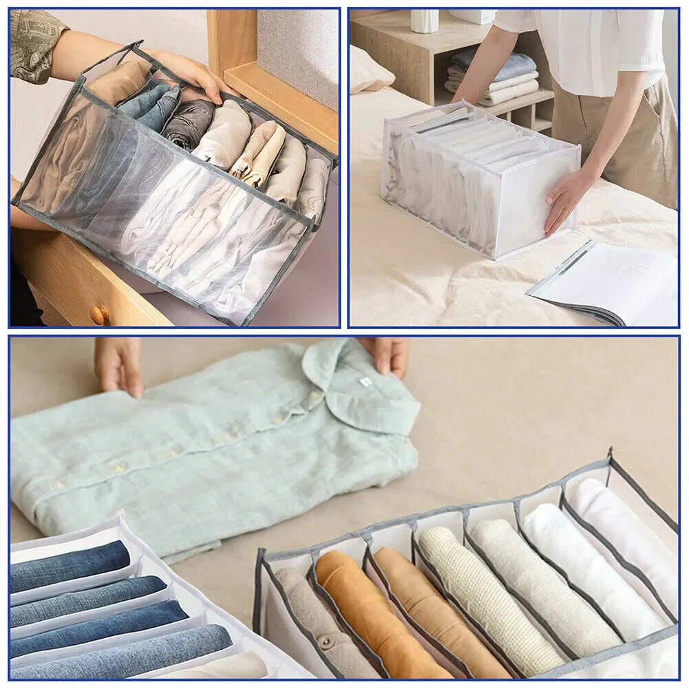 US 2 Pack Wardrobe Clothes Organizer Storage Box Jeans T-Shirt Mesh Separation