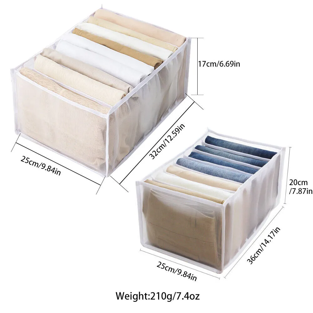 US 2 Pack Wardrobe Clothes Organizer Storage Box Jeans T-Shirt Mesh Separation