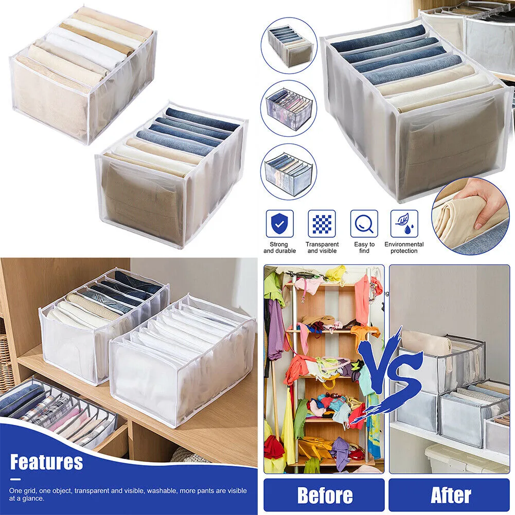 US 2 Pack Wardrobe Clothes Organizer Storage Box Jeans T-Shirt Mesh Separation