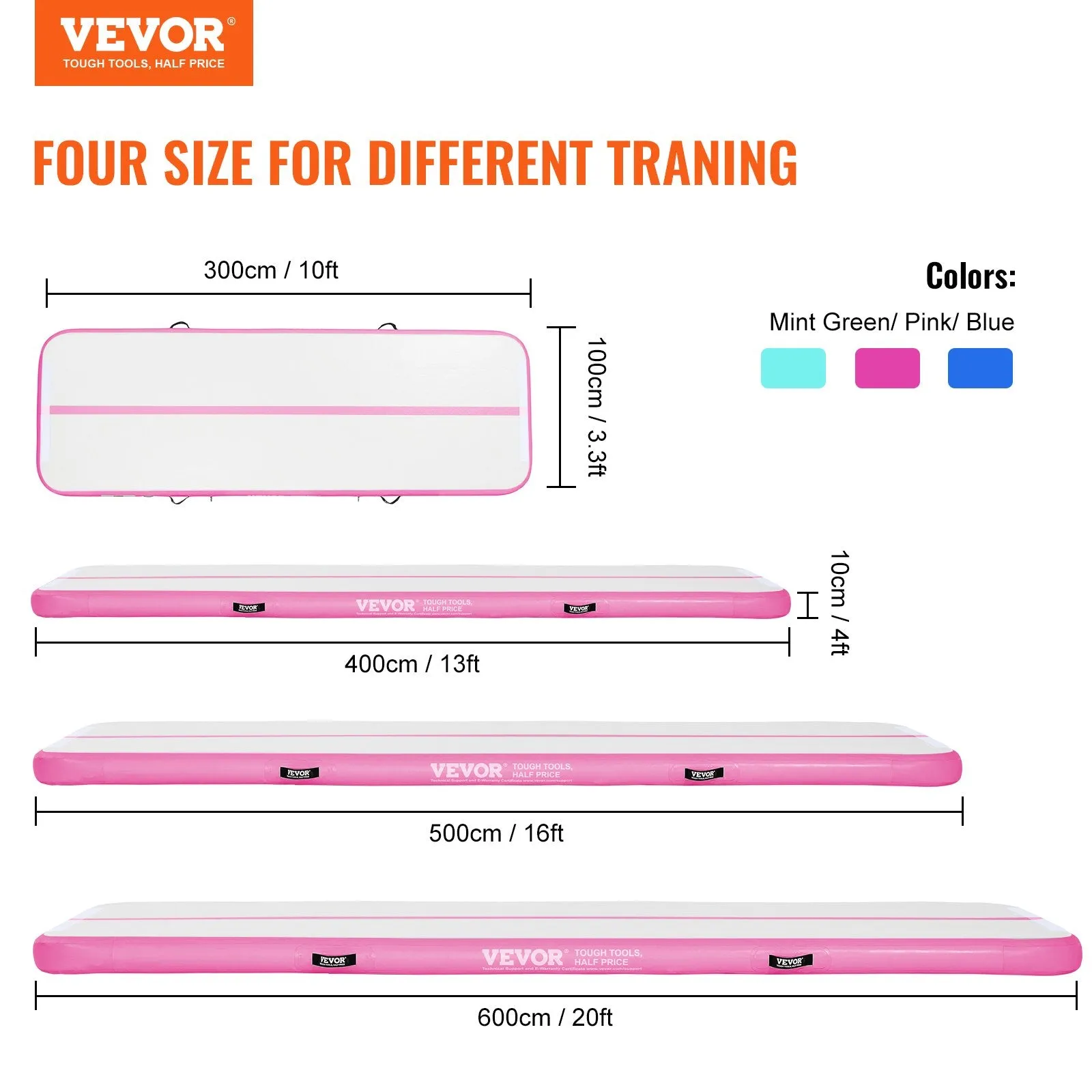 Vevor Gymnastics Air Mat 4" Thickness 20' Inflatable Tumbling Track with Electric Pump New